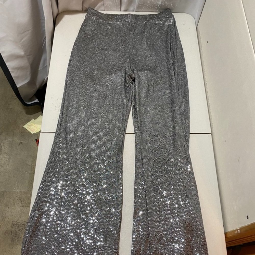 Fashion Nova gray sequin flare pants XL